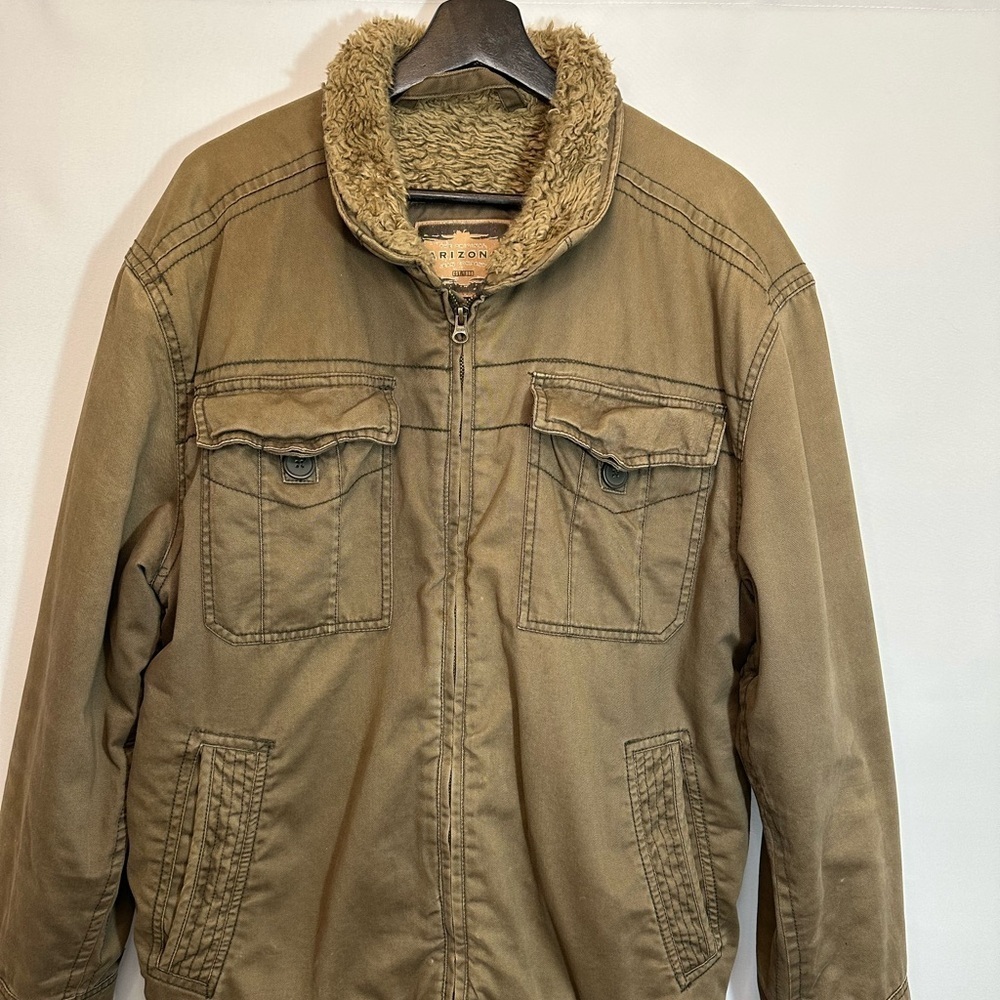 Arizona Denim Mens Size L Fleece Lined Jacket Biker Trucker Military Coat VTG